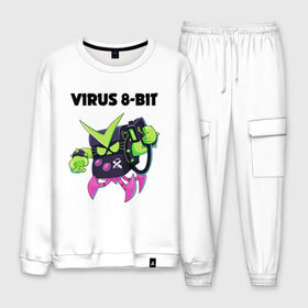Мужской костюм хлопок с принтом BRAWL STARS VIRUS 8-BIT в городе Новоалтайск, 100% хлопок | на свитшоте круглая горловина, мягкая резинка по низу. Брюки заужены к низу, на них два вида карманов: два “обычных” по бокам и два объемных, с клапанами, расположенные ниже линии бедра. Брюки с мягкой трикотажной резинкой на поясе и по низу штанин. В поясе для дополнительного комфорта — широкие завязки | bibi | brawl stars | coach mike | crow | leon | leon shark | max | mecha crow | mr.p | phoenix | sally leon | spike | sprout | tara | unicorn | virus 8 bit | werewolf | ворон | оборотень