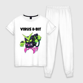 Женская пижама хлопок с принтом BRAWL STARS VIRUS 8-BIT в городе Новоалтайск, 100% хлопок | брюки и футболка прямого кроя, без карманов, на брюках мягкая резинка на поясе и по низу штанин | bibi | brawl stars | coach mike | crow | leon | leon shark | max | mecha crow | mr.p | phoenix | sally leon | spike | sprout | tara | unicorn | virus 8 bit | werewolf | ворон | оборотень