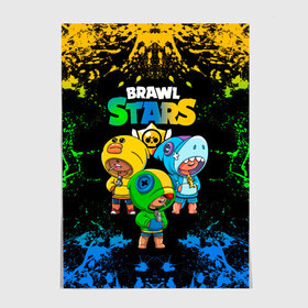 Постер с принтом Brawl Stars Leon Trio в городе Новоалтайск, 100% бумага
 | бумага, плотность 150 мг. Матовая, но за счет высокого коэффициента гладкости имеет небольшой блеск и дает на свету блики, но в отличии от глянцевой бумаги не покрыта лаком | brawl stars | brawl stars leon | leon | leon green | leon sally | leon shark | бравл старс | леон | леон акула | леон огонь | леон салли | леон старс