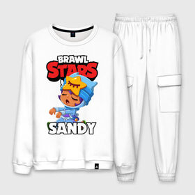 Мужской костюм хлопок с принтом BRAWL STARS SANDY в городе Новоалтайск, 100% хлопок | на свитшоте круглая горловина, мягкая резинка по низу. Брюки заужены к низу, на них два вида карманов: два “обычных” по бокам и два объемных, с клапанами, расположенные ниже линии бедра. Брюки с мягкой трикотажной резинкой на поясе и по низу штанин. В поясе для дополнительного комфорта — широкие завязки | bibi | brawl stars | coach mike | crow | leon | leon shark | max | mecha crow | mr.p | phoenix | sally leon | sandy | spike | sprout | tara | unicorn | virus 8 bit | werewolf | ворон | оборотень