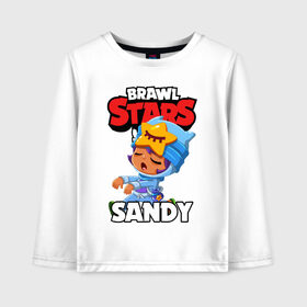 Детский лонгслив хлопок с принтом BRAWL STARS SANDY в городе Новоалтайск, 100% хлопок | круглый вырез горловины, полуприлегающий силуэт, длина до линии бедер | bibi | brawl stars | coach mike | crow | leon | leon shark | max | mecha crow | mr.p | phoenix | sally leon | sandy | spike | sprout | tara | unicorn | virus 8 bit | werewolf | ворон | оборотень