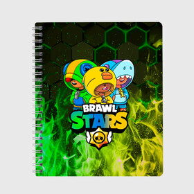 Тетрадь с принтом Brawl Stars Leon Trio в городе Новоалтайск, 100% бумага | 48 листов, плотность листов — 60 г/м2, плотность картонной обложки — 250 г/м2. Листы скреплены сбоку удобной пружинной спиралью. Уголки страниц и обложки скругленные. Цвет линий — светло-серый
 | brawl stars | brawl stars leon | leon | leon green | leon sally | leon shark | бравл старс | леон | леон акула | леон огонь | леон салли | леон старс