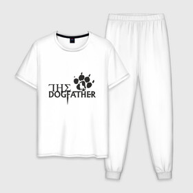 Мужская пижама хлопок с принтом The Dogfather в городе Новоалтайск, 100% хлопок | брюки и футболка прямого кроя, без карманов, на брюках мягкая резинка на поясе и по низу штанин
 | amimals | dog | doggy | woof | арт | боксер | бульдог | бультерьер | волк | гав | доберман | дог | долматинец | друг | животные | йорк | картинка | мопс | овчарка | пёс | песик | питомец | пудель | рисунок | сенбернар