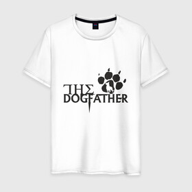 Мужская футболка хлопок с принтом The Dogfather в городе Новоалтайск, 100% хлопок | прямой крой, круглый вырез горловины, длина до линии бедер, слегка спущенное плечо. | Тематика изображения на принте: amimals | dog | doggy | woof | арт | боксер | бульдог | бультерьер | волк | гав | доберман | дог | долматинец | друг | животные | йорк | картинка | мопс | овчарка | пёс | песик | питомец | пудель | рисунок | сенбернар