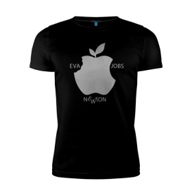 Мужская футболка премиум с принтом Яблоко в городе Новоалтайск, 92% хлопок, 8% лайкра | приталенный силуэт, круглый вырез ворота, длина до линии бедра, короткий рукав | Тематика изображения на принте: apple | eva | jobs | leaf | newton | джобс | ева | лист | ньютон | яблоко