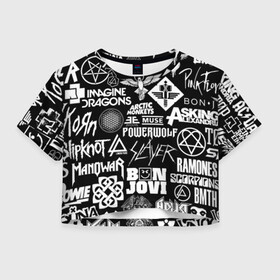 Женская футболка Crop-top 3D с принтом ЛОГОТИПЫ РОК ГРУПП в городе Новоалтайск, 100% полиэстер | круглая горловина, длина футболки до линии талии, рукава с отворотами | 30 seconds to mars | 30 секунд до марса | ac dc | acdc | architects | archive | arctic monkeys | asking alexandria | black sabbath | арктик манкис | арктические мартышки | архив | аскин александрия