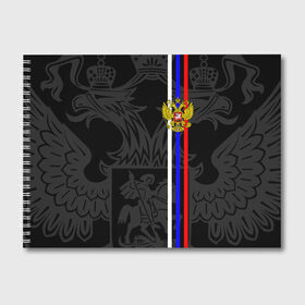 Альбом для рисования с принтом РОССИЯ в городе Новоалтайск, 100% бумага
 | матовая бумага, плотность 200 мг. | Тематика изображения на принте: eagle | flag | russia | герб россии | двухглавый орёл | орёл | рашка | россия | рф | триколор | флаг | флаг россии