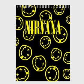 Скетчбук с принтом Nirvana в городе Новоалтайск, 100% бумага
 | 48 листов, плотность листов — 100 г/м2, плотность картонной обложки — 250 г/м2. Листы скреплены сверху удобной пружинной спиралью | Тематика изображения на принте: bleach | blew | cobain | dave | geffen | hormoaning | in utero | incesticide | krist | kurt | nevermind | nirvana | novoselic | rock | vevo | геффен | курт кобейн | нирвана | рок