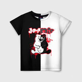 Детская футболка 3D с принтом MONOKUMA в городе Новоалтайск, 100% гипоаллергенный полиэфир | прямой крой, круглый вырез горловины, длина до линии бедер, чуть спущенное плечо, ткань немного тянется | anime | bear | black  white | danganronpa | kurokuma | monodam | monokuma | monomi | monotaro | pink | rabbit | school | shirokuma | аниме | главарь | мoноми | монокума | черно белый | школа