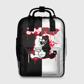 Женский рюкзак 3D с принтом MONOKUMA в городе Новоалтайск, 100% полиэстер | лямки с регулируемой длиной, сверху ручки, чтобы рюкзак нести как сумку. Основное отделение закрывается на молнию, как и внешний карман. Внутри два дополнительных кармана, один из которых закрывается на молнию. По бокам два дополнительных кармашка, куда поместится маленькая бутылочка
 | anime | bear | black  white | danganronpa | kurokuma | monodam | monokuma | monomi | monotaro | pink | rabbit | school | shirokuma | аниме | главарь | мoноми | монокума | черно белый | школа