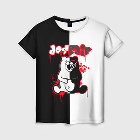 Женская футболка 3D с принтом MONOKUMA в городе Новоалтайск, 100% полиэфир ( синтетическое хлопкоподобное полотно) | прямой крой, круглый вырез горловины, длина до линии бедер | anime | bear | black  white | danganronpa | kurokuma | monodam | monokuma | monomi | monotaro | pink | rabbit | school | shirokuma | аниме | главарь | мoноми | монокума | черно белый | школа