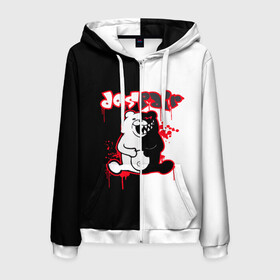 Мужская толстовка 3D на молнии с принтом MONOKUMA в городе Новоалтайск, 100% полиэстер | длина до линии бедра, манжеты и пояс оформлены мягкой тканевой резинкой, двухслойный капюшон со шнурком для регулировки, спереди молния, по бокам два кармана | anime | bear | black  white | danganronpa | kurokuma | monodam | monokuma | monomi | monotaro | pink | rabbit | school | shirokuma | аниме | главарь | мoноми | монокума | черно белый | школа