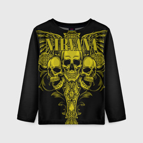 Детский лонгслив 3D с принтом Nirvana в городе Новоалтайск, 100% полиэстер | длинные рукава, круглый вырез горловины, полуприлегающий силуэт
 | bleach | blew | cobain | dave | geffen | hormoaning | in utero | incesticide | krist | kurt | nevermind | nirvana | novoselic | rock | vevo | геффен | курт кобейн | нирвана | рок