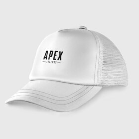 Детская кепка тракер с принтом APEX LEGENDS (НА СПИНЕ) в городе Новоалтайск, Козырек - 100% хлопок. Кепка - 100% полиэстер, Задняя часть - сетка | универсальный размер, пластиковая застёжка | Тематика изображения на принте: apex | apex legends | battle | battle royal | bloodhound | titanfall | wraith | апекс | апекс легендс | батл рояль | битва | война | каустик | королевская битва