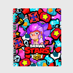 Тетрадь с принтом SHELLY BRAWL STARS в городе Новоалтайск, 100% бумага | 48 листов, плотность листов — 60 г/м2, плотность картонной обложки — 250 г/м2. Листы скреплены сбоку удобной пружинной спиралью. Уголки страниц и обложки скругленные. Цвет линий — светло-серый
 | brawl | brawl stars | shelly | stars | бравл | бравл старс | гитара | значки | значки бравл старс | игры | кольт | лого | лого brawl stars | логотип | пистолет | сейф | старс | шелли