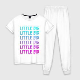 Женская пижама хлопок с принтом Little big (Z) в городе Новоалтайск, 100% хлопок | брюки и футболка прямого кроя, без карманов, на брюках мягкая резинка на поясе и по низу штанин | gokk | little | little big | uno | евровидение 2020 | ильич | илья | литл биг | литлбиг | литтл биг | маленький большой | панк поп рэйв | прусикин | рейв | рэп | таюрская | уно
