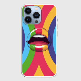 Чехол для iPhone 13 Pro с принтом Радужные губы | Rainbow lips в городе Новоалтайск,  |  | вписка | губы | зубы | клуб | пафос | пафосная | поцелуй | радуга | радужно | рот | сочность | сочные | туса | тусовка | улыбка | язык