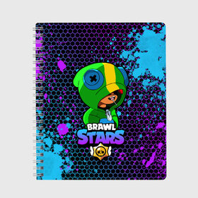Тетрадь с принтом Brawl Stars LEON в городе Новоалтайск, 100% бумага | 48 листов, плотность листов — 60 г/м2, плотность картонной обложки — 250 г/м2. Листы скреплены сбоку удобной пружинной спиралью. Уголки страниц и обложки скругленные. Цвет линий — светло-серый
 | 8 bit | 8 бит | bibi | brawl | brawl stars | crow | leon | spike | sprout | stars | бравл | бравл старс | браво старс | игра | компьютерная | кров | леон | онлайн | старс
