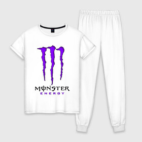 Женская пижама хлопок с принтом MONSTER ENERGY в городе Новоалтайск, 100% хлопок | брюки и футболка прямого кроя, без карманов, на брюках мягкая резинка на поясе и по низу штанин | black monster | bmx | claw | cybersport | energy | monster | monster energy | moto | motocross | race | sport | киберспорт | когти | монстер энерджи | монстр | мото | мотокросс | ралли | скейтбординг | спорт | т | энергия