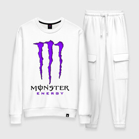Женский костюм хлопок с принтом MONSTER ENERGY в городе Новоалтайск, 100% хлопок | на свитшоте круглая горловина, мягкая резинка по низу. Брюки заужены к низу, на них два вида карманов: два 