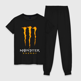 Женская пижама хлопок с принтом MONSTER ENERGY в городе Новоалтайск, 100% хлопок | брюки и футболка прямого кроя, без карманов, на брюках мягкая резинка на поясе и по низу штанин | black monster | bmx | claw | cybersport | energy | monster | monster energy | moto | motocross | race | sport | киберспорт | когти | монстер энерджи | монстр | мото | мотокросс | ралли | скейтбординг | спорт | т | энергия