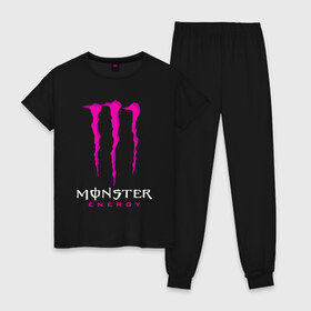 Женская пижама хлопок с принтом MONSTER ENERGY в городе Новоалтайск, 100% хлопок | брюки и футболка прямого кроя, без карманов, на брюках мягкая резинка на поясе и по низу штанин | black monster | bmx | claw | cybersport | energy | monster | monster energy | moto | motocross | race | sport | киберспорт | когти | монстер энерджи | монстр | мото | мотокросс | ралли | скейтбординг | спорт | т | энергия