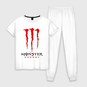 Женская пижама хлопок с принтом MONSTER ENERGY в городе Новоалтайск, 100% хлопок | брюки и футболка прямого кроя, без карманов, на брюках мягкая резинка на поясе и по низу штанин | black monster | bmx | claw | cybersport | energy | monster | monster energy | moto | motocross | race | sport | киберспорт | когти | монстер энерджи | монстр | мото | мотокросс | ралли | скейтбординг | спорт | т | энергия