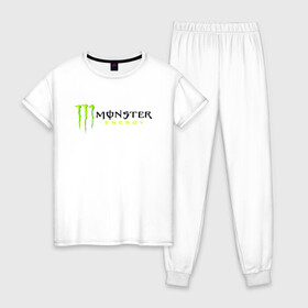 Женская пижама хлопок с принтом MONSTER ENERGY в городе Новоалтайск, 100% хлопок | брюки и футболка прямого кроя, без карманов, на брюках мягкая резинка на поясе и по низу штанин | black monster | bmx | claw | cybersport | energy | monster | monster energy | moto | motocross | race | sport | киберспорт | когти | монстер энерджи | монстр | мото | мотокросс | ралли | скейтбординг | спорт | т | энергия