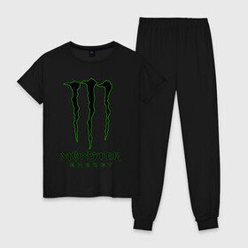 Женская пижама хлопок с принтом MONSTER ENERGY в городе Новоалтайск, 100% хлопок | брюки и футболка прямого кроя, без карманов, на брюках мягкая резинка на поясе и по низу штанин | black monster | bmx | claw | cybersport | energy | monster | monster energy | moto | motocross | race | sport | киберспорт | когти | монстер энерджи | монстр | мото | мотокросс | ралли | скейтбординг | спорт | т | энергия