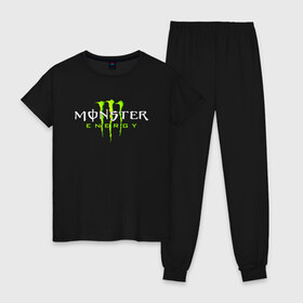Женская пижама хлопок с принтом MONSTER ENERGY в городе Новоалтайск, 100% хлопок | брюки и футболка прямого кроя, без карманов, на брюках мягкая резинка на поясе и по низу штанин | black monster | bmx | claw | cybersport | energy | monster | monster energy | moto | motocross | race | sport | киберспорт | когти | монстер энерджи | монстр | мото | мотокросс | ралли | скейтбординг | спорт | т | энергия