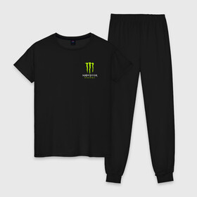 Женская пижама хлопок с принтом MONSTER ENERGY в городе Новоалтайск, 100% хлопок | брюки и футболка прямого кроя, без карманов, на брюках мягкая резинка на поясе и по низу штанин | black monster | bmx | claw | cybersport | energy | monster | monster energy | moto | motocross | race | sport | киберспорт | когти | монстер энерджи | монстр | мото | мотокросс | ралли | скейтбординг | спорт | т | энергия