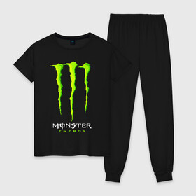 Женская пижама хлопок с принтом MONSTER ENERGY в городе Новоалтайск, 100% хлопок | брюки и футболка прямого кроя, без карманов, на брюках мягкая резинка на поясе и по низу штанин | black monster | bmx | claw | cybersport | energy | monster | monster energy | moto | motocross | race | sport | киберспорт | когти | монстер энерджи | монстр | мото | мотокросс | ралли | скейтбординг | спорт | т | энергия
