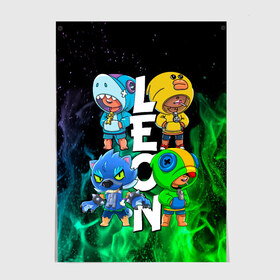Постер с принтом Brawl Stars Leon Quattro в городе Новоалтайск, 100% бумага
 | бумага, плотность 150 мг. Матовая, но за счет высокого коэффициента гладкости имеет небольшой блеск и дает на свету блики, но в отличии от глянцевой бумаги не покрыта лаком | brawl leon | brawl stars | leon | leon green | leon sally | leon shark | leon wolf | бравл старс | леон | леон акула | леон бравл | леон волк | леон салли