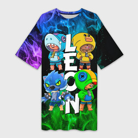 Платье-футболка 3D с принтом Brawl Stars Leon Quattro в городе Новоалтайск,  |  | brawl leon | brawl stars | leon | leon green | leon sally | leon shark | leon wolf | бравл старс | леон | леон акула | леон бравл | леон волк | леон салли