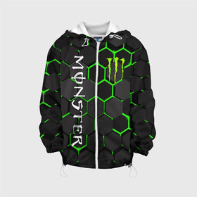 Детская куртка 3D с принтом MONSTER ENERGY в городе Новоалтайск, 100% полиэстер | застежка — молния, подол и капюшон оформлены резинкой с фиксаторами, по бокам — два кармана без застежек, один потайной карман на груди, плотность верхнего слоя — 90 г/м2; плотность флисового подклада — 260 г/м2 | black monster | bmx | claw | cybersport | energy | monster | monster energy | moto | motocross | race | sport | киберспорт | когти | монстер энерджи | монстр | мото | мотокросс | ралли | скейтбординг | спорт | т | энергия
