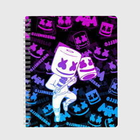 Тетрадь с принтом FORTNITE MARSHMELLO в городе Новоалтайск, 100% бумага | 48 листов, плотность листов — 60 г/м2, плотность картонной обложки — 250 г/м2. Листы скреплены сбоку удобной пружинной спиралью. Уголки страниц и обложки скругленные. Цвет линий — светло-серый
 | Тематика изображения на принте: archetype | fortnite | fortnite x | game | ikonik | marshmello | raven | архетип | ворон | игра | иконик | маршмелло | фортнайт