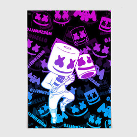 Постер с принтом FORTNITE MARSHMELLO. в городе Новоалтайск, 100% бумага
 | бумага, плотность 150 мг. Матовая, но за счет высокого коэффициента гладкости имеет небольшой блеск и дает на свету блики, но в отличии от глянцевой бумаги не покрыта лаком | archetype | fortnite | fortnite x | game | ikonik | marshmello | raven | архетип | ворон | игра | иконик | маршмелло | фортнайт