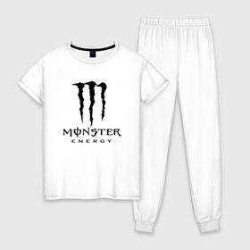 Женская пижама хлопок с принтом MONSTER ENERGY в городе Новоалтайск, 100% хлопок | брюки и футболка прямого кроя, без карманов, на брюках мягкая резинка на поясе и по низу штанин | black monster | bmx | claw | cybersport | energy | monster | monster energy | moto | motocross | race | sport | киберспорт | когти | монстер энерджи | монстр | мото | мотокросс | ралли | скейтбординг | спорт | т | энергия