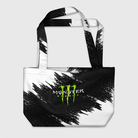 Пляжная сумка 3D с принтом MONSTER ENERGY  в городе Новоалтайск, 100% полиэстер | застегивается на металлическую кнопку; внутренний карман застегивается на молнию. Стенки укреплены специальным мягким материалом, чтобы защитить содержимое от несильных ударов
 | black monster | bmx | claw | cybersport | energy | monster | monster energy | moto | motocross | race | sport | киберспорт | когти | монстер энерджи | монстр | мото | мотокросс | ралли | скейтбординг | спорт | т | энергия