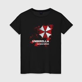 Женская футболка хлопок с принтом Umbrella в городе Новоалтайск, 100% хлопок | прямой крой, круглый вырез горловины, длина до линии бедер, слегка спущенное плечо | resident evil | s.t.a.r.s | stars | umbrella | umbrella corp | амбрелла | корпорация амбрелла | обитель зла | обитель зла ремейк | резидент | резидент ивл | резик | старс