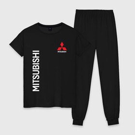 Женская пижама хлопок с принтом MITSUBISHI в городе Новоалтайск, 100% хлопок | брюки и футболка прямого кроя, без карманов, на брюках мягкая резинка на поясе и по низу штанин | mitsubishi | sport | митсубиси | митсубиши | спорт