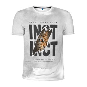 Мужская футболка 3D спортивная с принтом INSTINCT Инстинкт хищника тигр в городе Новоалтайск, 100% полиэстер с улучшенными характеристиками | приталенный силуэт, круглая горловина, широкие плечи, сужается к линии бедра | большая кошка. тигр | дикая природа | инстинкт | инстинкт выживания | кошка | лев | леопард | надпись | текст | фраза | хищник | хищница
