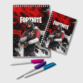 Блокнот с принтом FORTNITE IKONIK в городе Новоалтайск, 100% бумага | 48 листов, плотность листов — 60 г/м2, плотность картонной обложки — 250 г/м2. Листы скреплены удобной пружинной спиралью. Цвет линий — светло-серый
 | Тематика изображения на принте: deadmau5 | fortnite | fortnite 2 | fortnite x маршмелло | ikonik | marshmello | ninja | ninja streamer | raven | travis scott | ворон | иконик | ниндзя | пили | рейвен | трэвис скотт | фортнайт