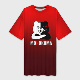 Платье-футболка 3D с принтом monokuma  на красном градиенте в городе Новоалтайск,  |  | anime | danganropna | monokuma | аниме | анимэ | медведь | мишка | монокума | мономишка | черно белый медведь