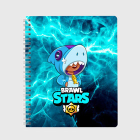 Тетрадь с принтом Brawl Stars leon shark в городе Новоалтайск, 100% бумага | 48 листов, плотность листов — 60 г/м2, плотность картонной обложки — 250 г/м2. Листы скреплены сбоку удобной пружинной спиралью. Уголки страниц и обложки скругленные. Цвет линий — светло-серый
 | bibi | brawl stars | coach mike | leon | leon shark | mr.p | sally leon | sprout | virus 8 bit | биби | бравл старс | вирус 8 б | леон | спроут | сэли леон