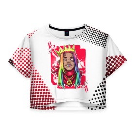 Женская футболка Crop-top 3D с принтом 6ix9ine King Up в городе Новоалтайск, 100% полиэстер | круглая горловина, длина футболки до линии талии, рукава с отворотами | 6ix9ine | 6ix9ine art | 6ix9ine king up | 6ix9ine арт | gooba | gooba 6ix9ine | tekashi | tekashi 6ix9ine | tekashi rap | король такеши | репер 6ix9ine | репер такеши | такеши | такеши 6ix9ine