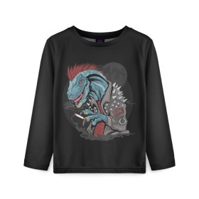 Детский лонгслив 3D с принтом Dino Punk в городе Новоалтайск, 100% полиэстер | длинные рукава, круглый вырез горловины, полуприлегающий силуэт
 | art | dinosaur | mohawk | moon | punk | арт | динозавр | животные | ирокез | картинка | луна | панк | рисунок
