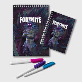 Блокнот с принтом FORTNITE x RAVEN в городе Новоалтайск, 100% бумага | 48 листов, плотность листов — 60 г/м2, плотность картонной обложки — 250 г/м2. Листы скреплены удобной пружинной спиралью. Цвет линий — светло-серый
 | Тематика изображения на принте: deadmau5 | fortnite | fortnite 2 | fortnite x маршмелло | ikonik | marshmello | ninja | ninja streamer | raven | travis scott | ворон | иконик | ниндзя | пили | рейвен | трэвис скотт | фортнайт