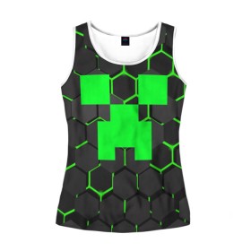 Женская майка 3D с принтом MINECRAFT CREEPER в городе Новоалтайск, 100% полиэстер | круглая горловина, прямой силуэт, длина до линии бедра | block | creeper | cube | minecraft | pixel | блок | геометрия | крафт | крипер | кубики | майнкрафт | пиксели