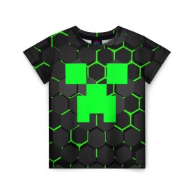 Детская футболка 3D с принтом MINECRAFT CREEPER в городе Новоалтайск, 100% гипоаллергенный полиэфир | прямой крой, круглый вырез горловины, длина до линии бедер, чуть спущенное плечо, ткань немного тянется | block | creeper | cube | minecraft | pixel | блок | геометрия | крафт | крипер | кубики | майнкрафт | пиксели